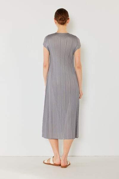 Light Gray Marina West Swim Pleated Cap Sleeve A-Line Dress