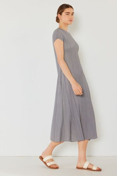 Light Gray Marina West Swim Pleated Cap Sleeve A-Line Dress