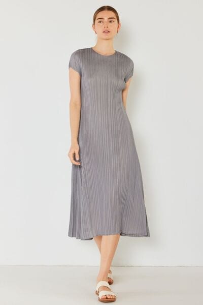 Light Gray Marina West Swim Pleated Cap Sleeve A-Line Dress