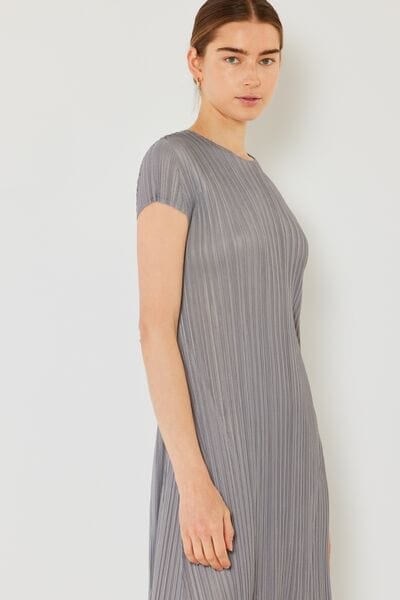 Light Gray Marina West Swim Pleated Cap Sleeve A-Line Dress