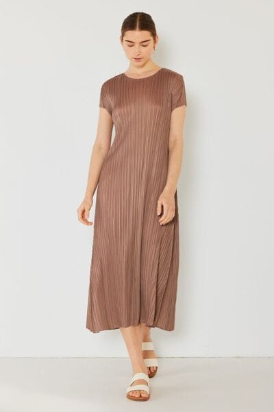 Light Gray Marina West Swim Pleated Cap Sleeve A-Line Dress