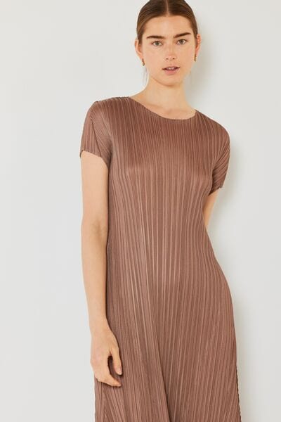 Light Gray Marina West Swim Pleated Cap Sleeve A-Line Dress