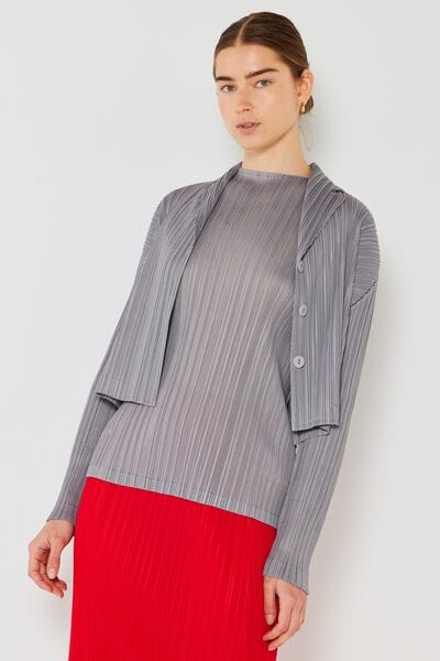 Light Gray Marina West Swim Pleated Cropped Button Up Shirt