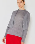 Light Gray Marina West Swim Pleated Cropped Button Up Shirt