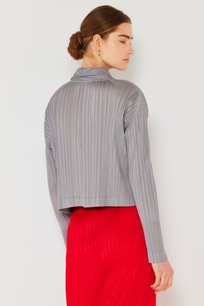 Light Gray Marina West Swim Pleated Cropped Button Up Shirt