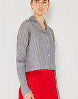 Light Gray Marina West Swim Pleated Cropped Button Up Shirt