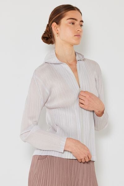 Light Gray Marina West Swim Pleated Hood Jacket with 2 Way Zipper