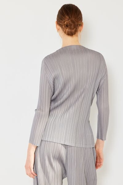 Light Gray Marina West Swim Pleated Long Sleeve Boatneck Top