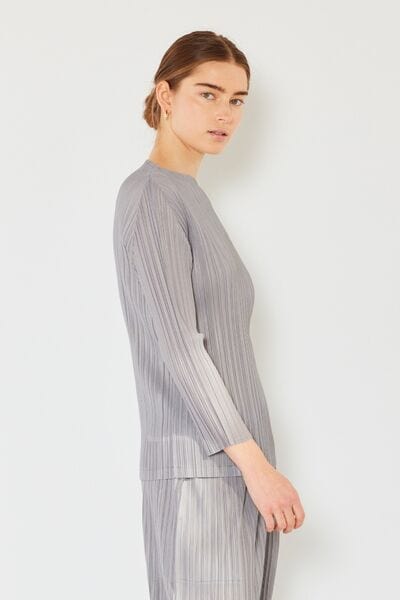 Light Gray Marina West Swim Pleated Long Sleeve Boatneck Top