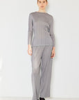 Light Gray Marina West Swim Pleated Long Sleeve Boatneck Top