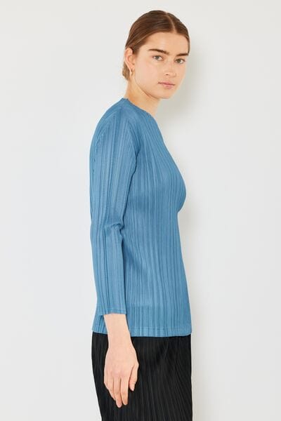 Dim Gray Marina West Swim Pleated Long Sleeve Boatneck Top