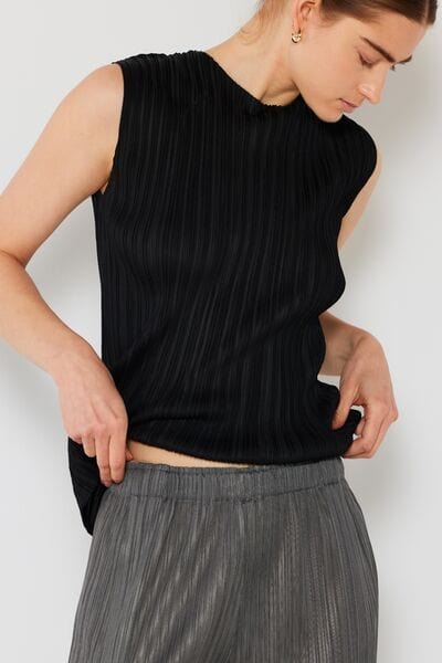 Dark Slate Gray Marina West Swim Pleated Sleeveless Crewneck Tank