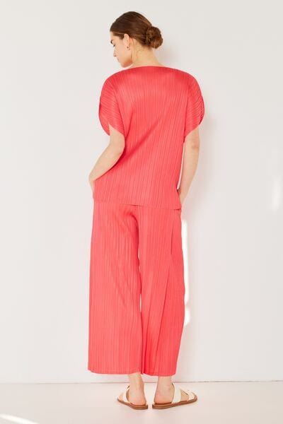 Tomato Marina West Swim Pleated Wide-Leg Pants with Side Pleat Detail