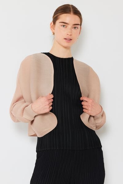 Black Marina West Swim Rib Pleated Puff Sleeve Bolero Cardigan