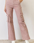 Light Gray RISEN Full Size High Rise Cargo Wide Leg Jeans