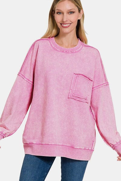 Thistle Zenana Exposed Seam Round Neck Dropped Shoulder Sweatshirt