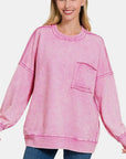 Thistle Zenana Exposed Seam Round Neck Dropped Shoulder Sweatshirt