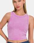 Rosy Brown Zenana Ribbed Round Neck Cropped Tank