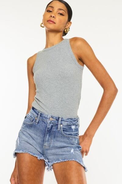 Lavender Kancan Distressed Raw Hem Denim Shorts