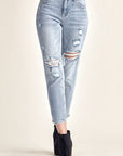 Antique White RISEN Distressed Slim Cropped Jeans