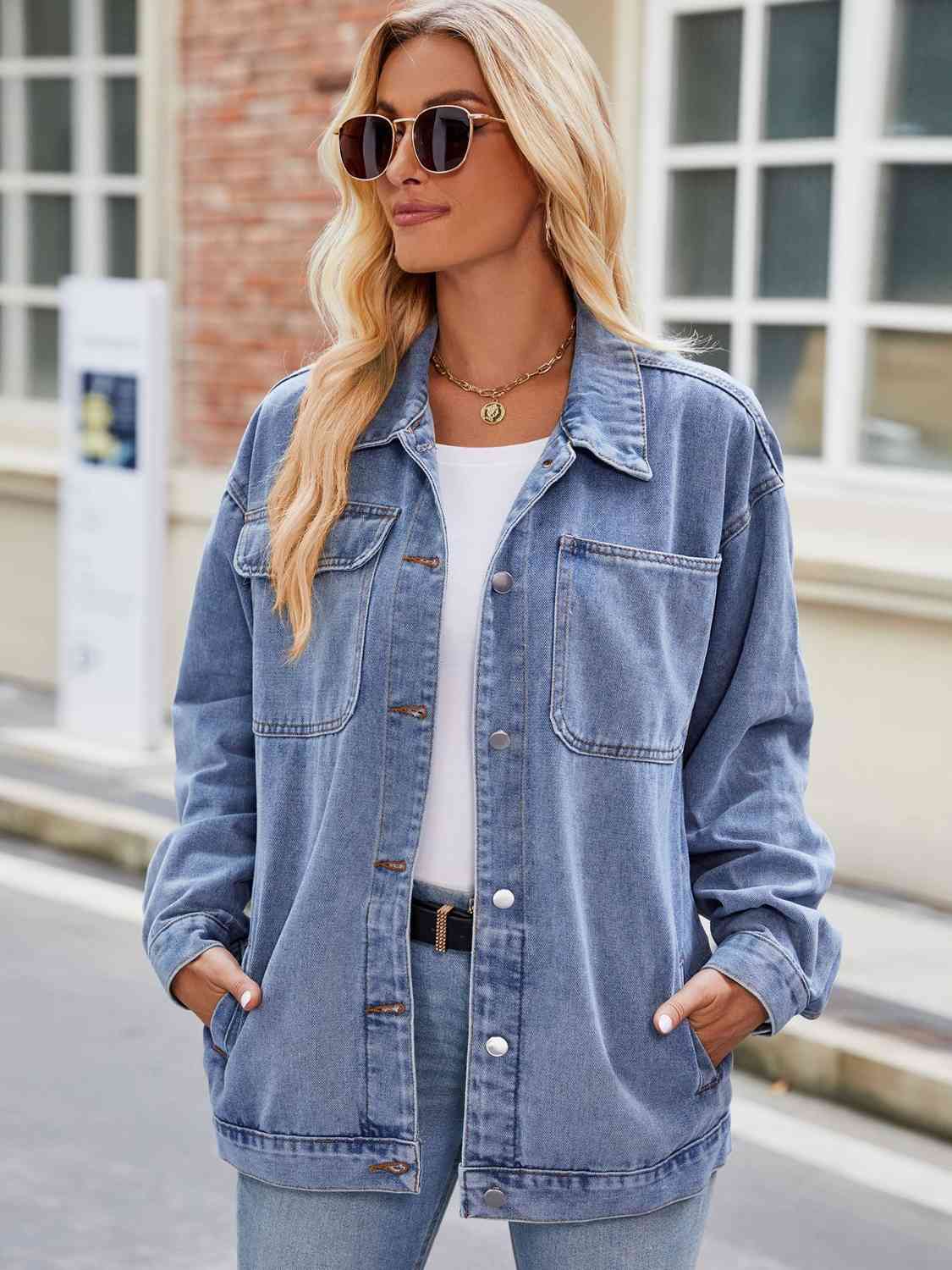 Dark Gray Button Up Denim Jacket with Pockets