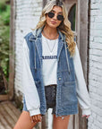 Gray Button Up Sleeveless Denim Jacket with Pockets