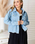 Light Gray Double Take Dropped Shoulder Raw Hem Denim Jacket