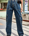 Gray Long Straight Leg Jeans with Pockets