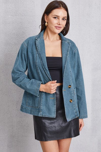 Gray Pocketed Button Up Denim Jacket