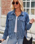 Dark Gray Pocketed Collared Neck Denim Jacket