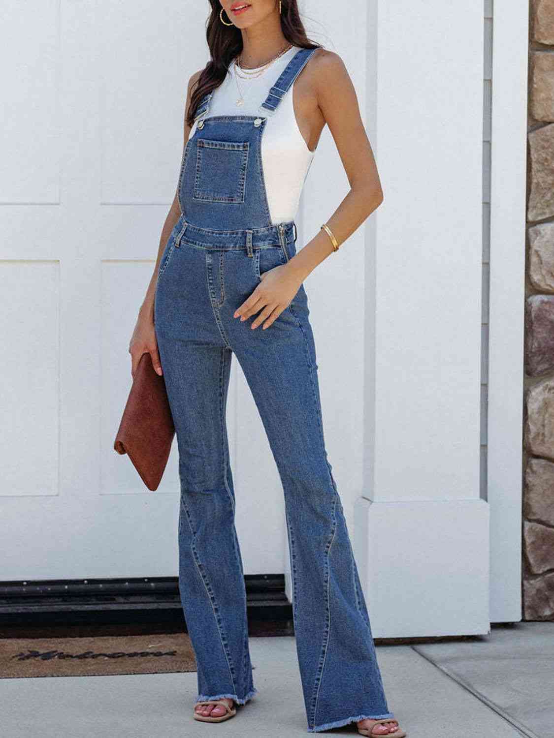 Light Gray Raw Hem Denim Overall