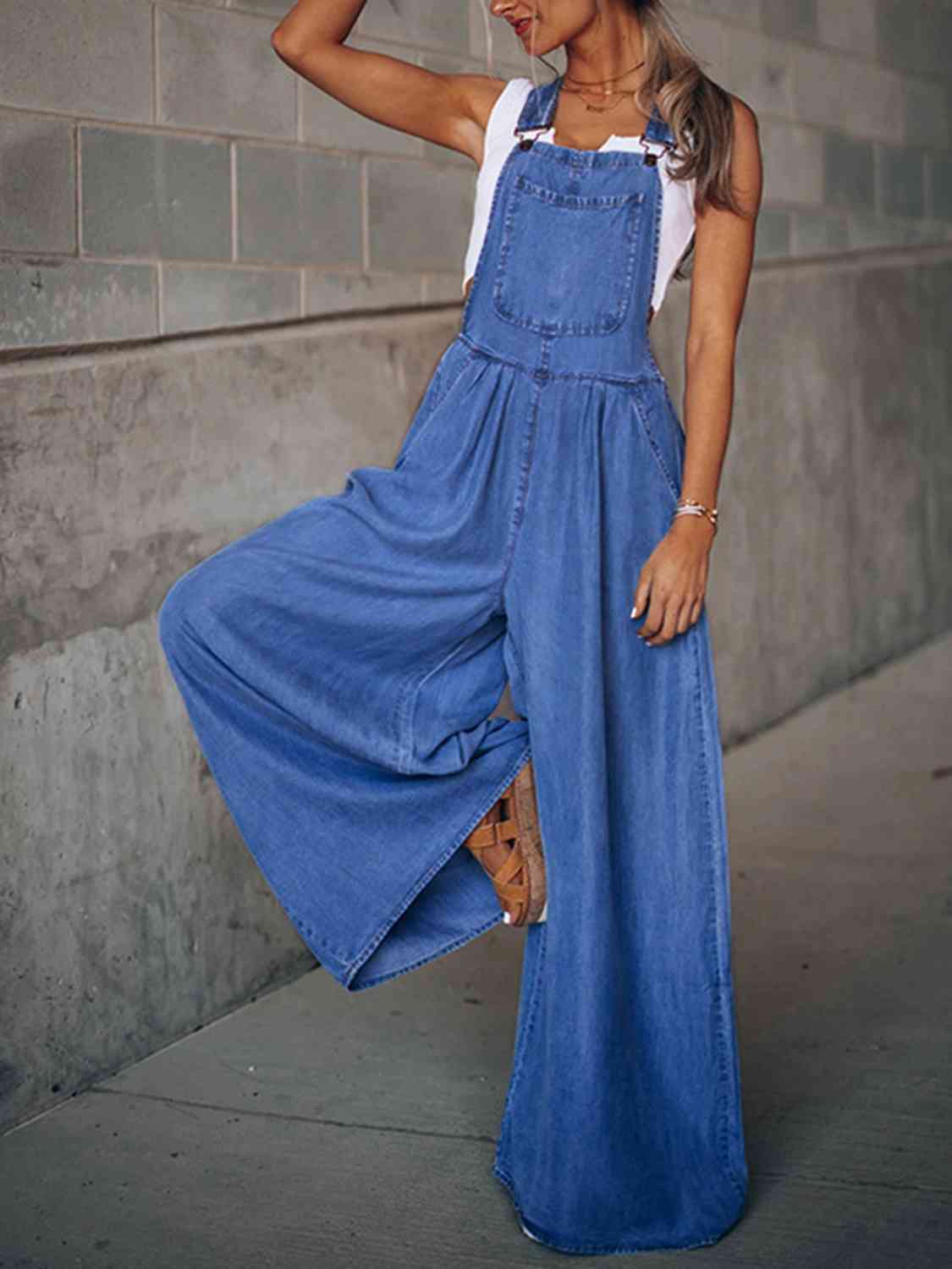 Dim Gray Wide Leg Denim Overalls