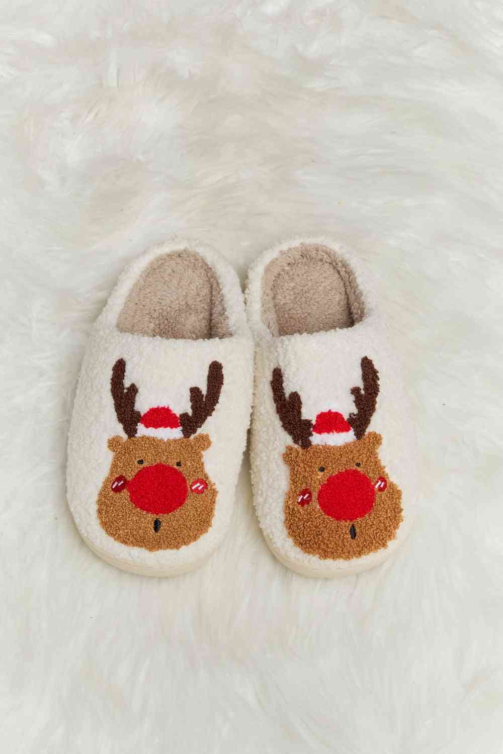 Light Gray Melody Rudolph Print Plush Slide Slippers