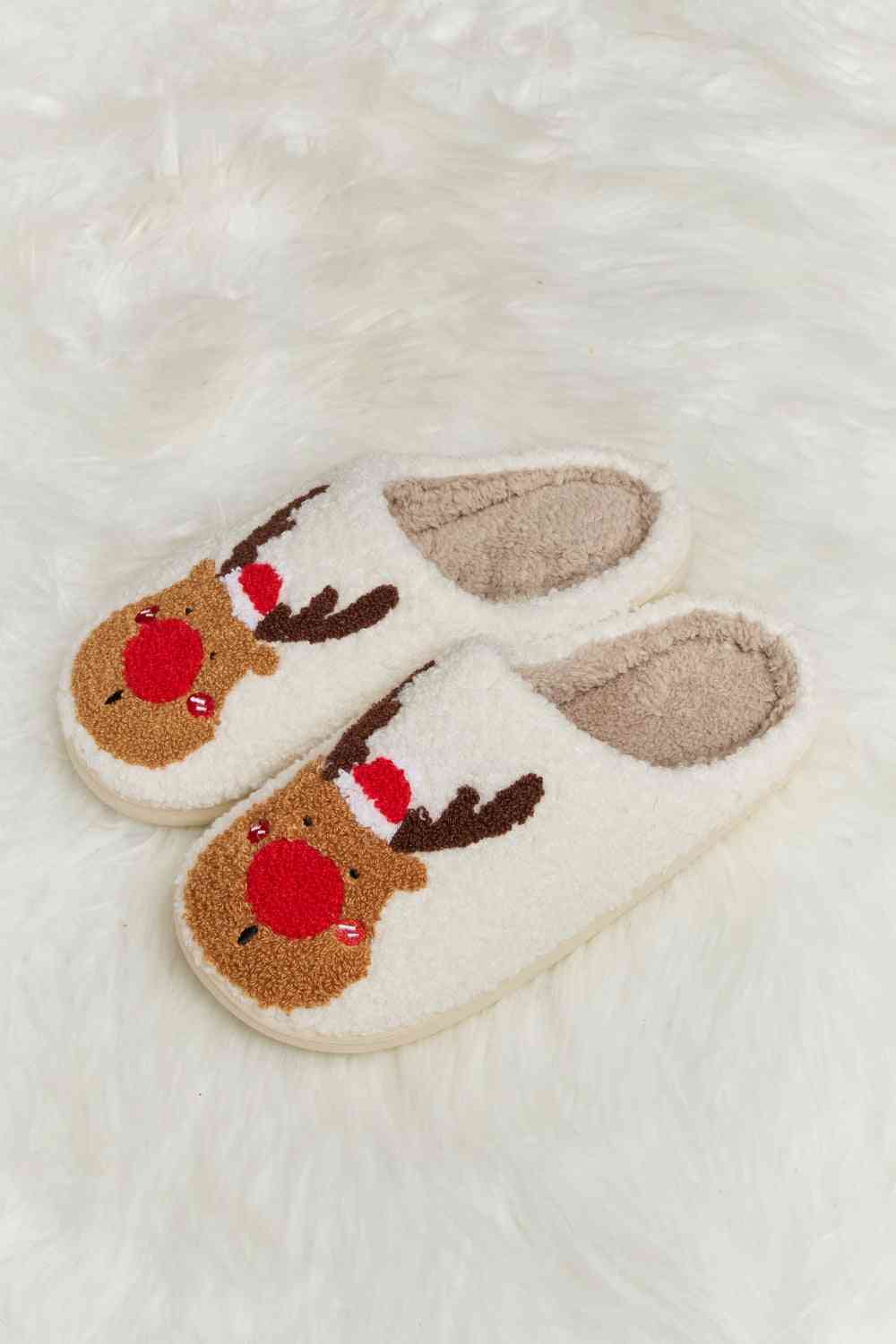 Light Gray Melody Rudolph Print Plush Slide Slippers