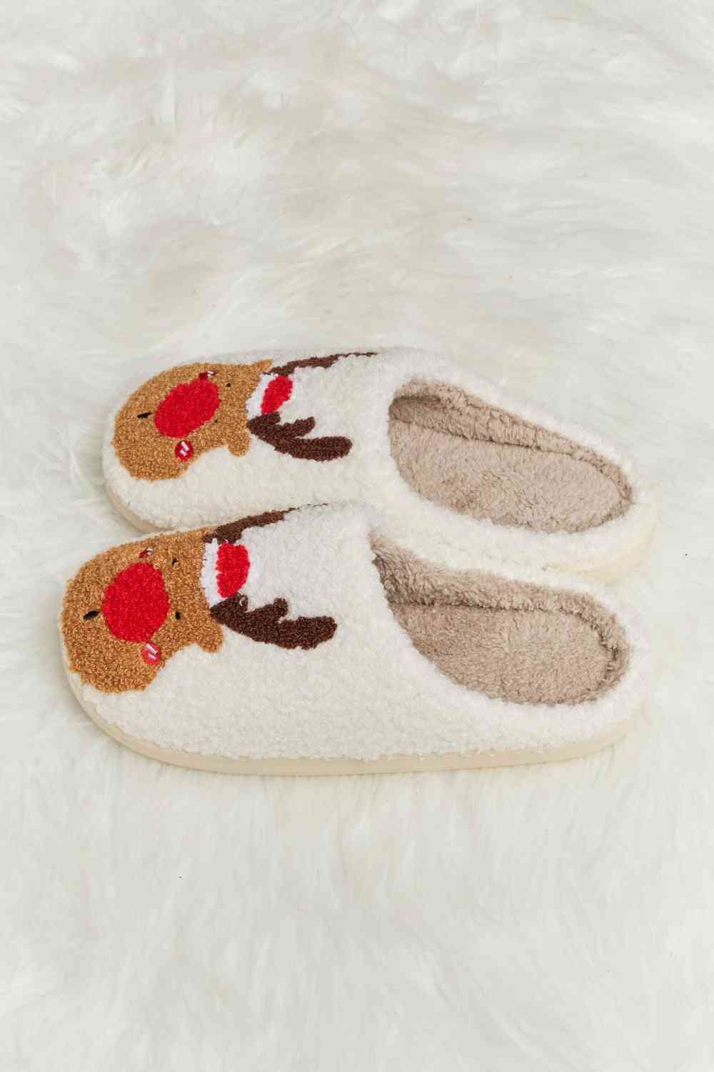 Light Gray Melody Rudolph Print Plush Slide Slippers