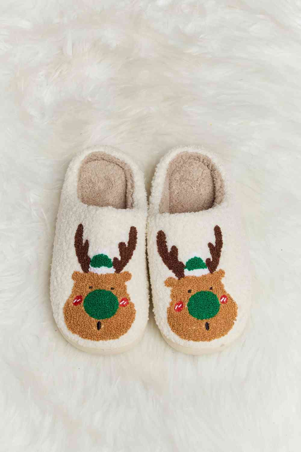 Light Gray Melody Rudolph Print Plush Slide Slippers