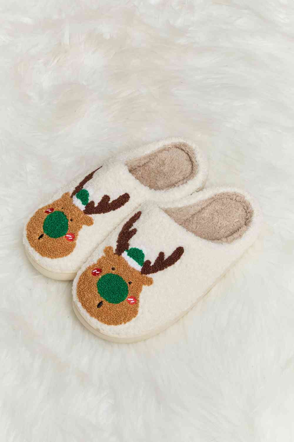 Light Gray Melody Rudolph Print Plush Slide Slippers