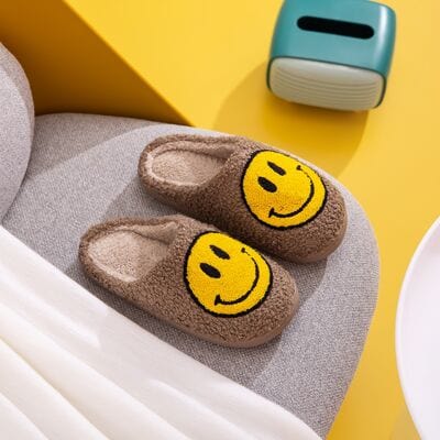 Dark Khaki Melody Smiley Face Slippers