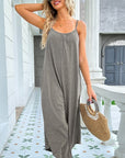 Light Gray Round Neck Pocketed Sleeveless Jumpsuit