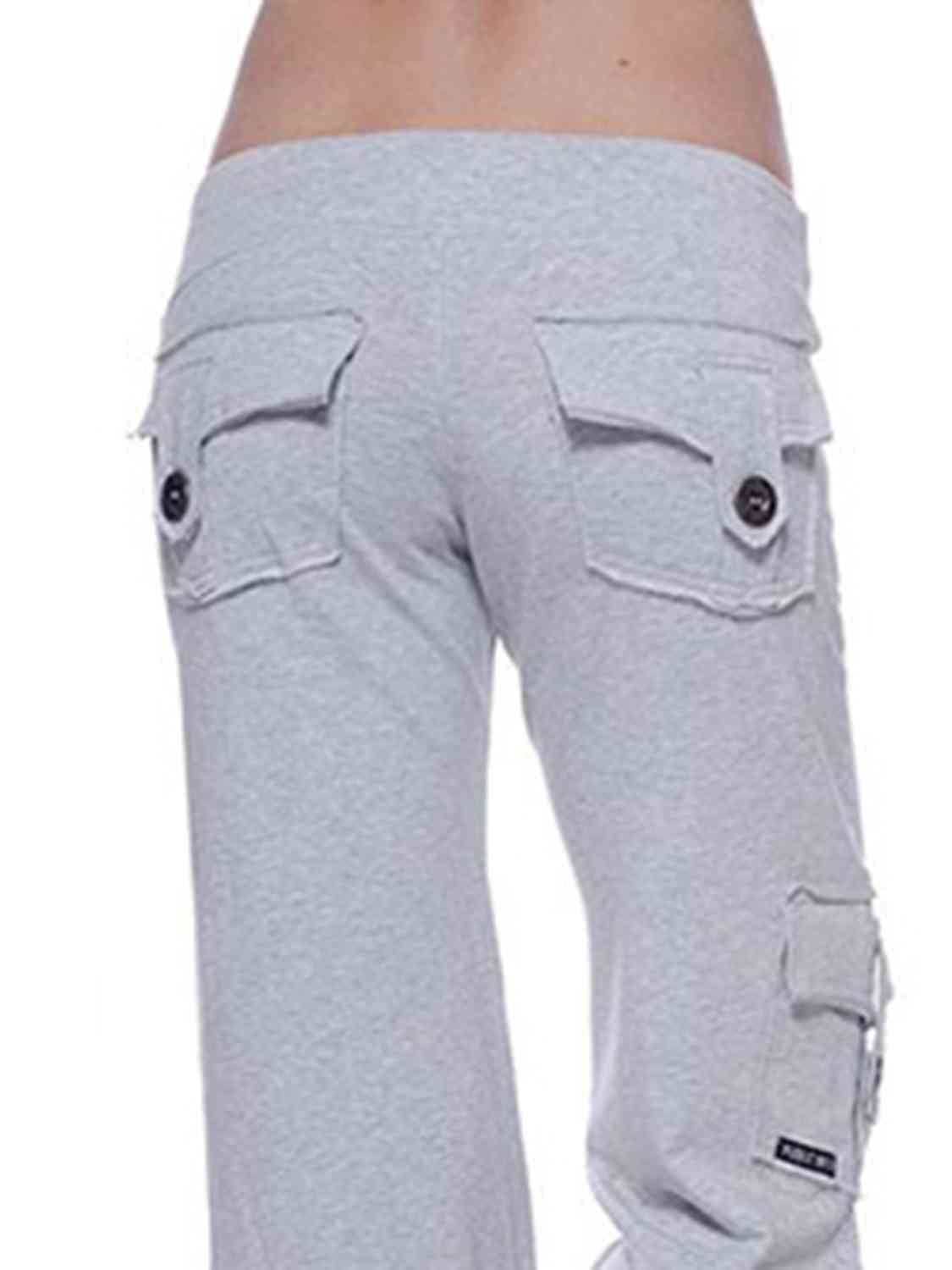 Gray Mid Waist Pants with Pockets