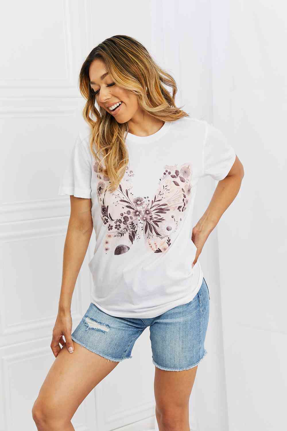 Light Gray mineB You Give Me Butterflies Graphic T-Shirt