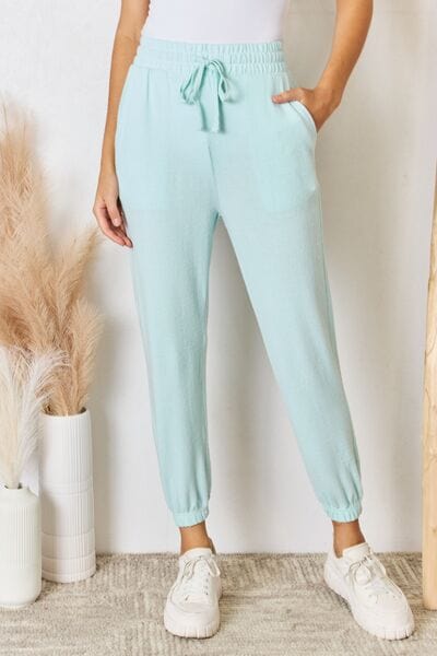 Light Gray RISEN Full Size Drawstring Ultra Soft Knit Jogger