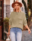 Rosy Brown Round Neck Sweater with Pocket