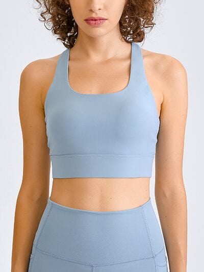 Gray Double Take Square Neck Racerback Cropped Tank