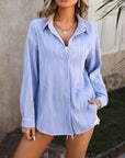 Dark Gray Button Up Dropped Shoulder Shirt