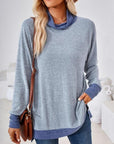 Gray Contrast Mock Neck Long Sleeve T-Shirt