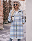 Gray Plaid Dropped Shoulder Slit Coat