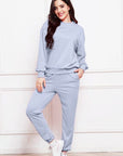 Lavender Round Neck Long Sleeve Sweatshirt and Pants Set