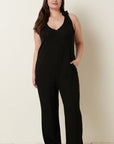 Black Mittoshop Rib Knit V-Neck Cross Back Jumpsuit