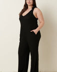 Black Mittoshop Rib Knit V-Neck Cross Back Jumpsuit